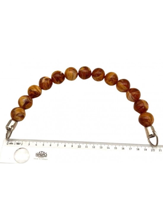 Çanta Aksesuar 20 Cm  22 Mm Boncuklu   Çanta Sapı Gümüş  Metalli Sütlü  Kahve Tonlu