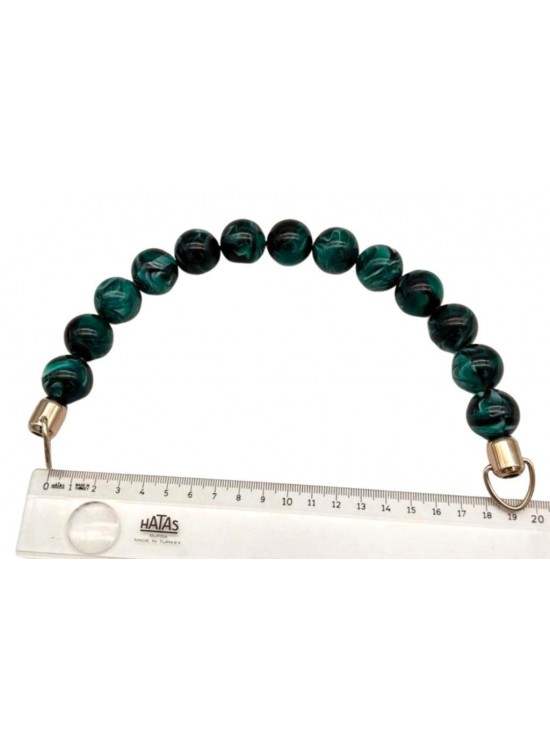 Çanta Aksesuar 20 Cm  22 Mm Boncuklu   Çanta Sapı Gümüş  Metalli Yeşil Tonlu