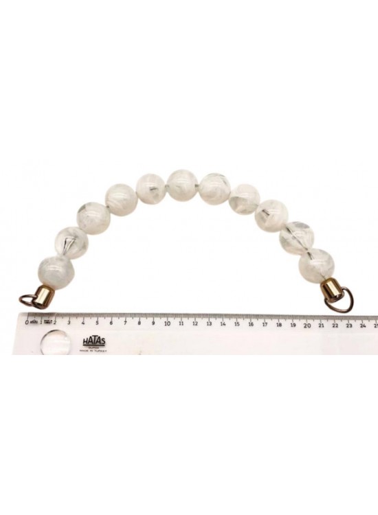 Çanta Aksesuar 20 Cm 24 Mm Boncuklu Çanta Sapı Gümüş  Metalli Beyaz Tonlu