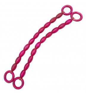 Çanta Aksesuar 20 mm Oval Ahşap Boncuklu 40 cm Fuşya Renk Çanta Sapı