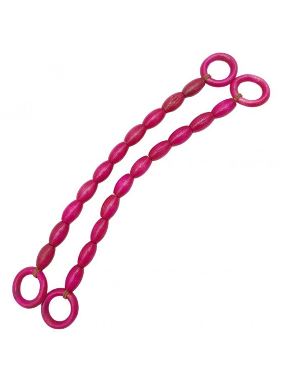 Çanta Aksesuar 20 mm Oval Ahşap Boncuklu 40 cm Fuşya Renk Çanta Sapı