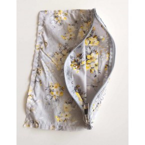 Çanta Aksesuar 20X30 Cm Dikilmiş Fermuarlı Astar Gri Zemin Sari Çiçek