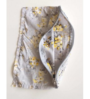 Çanta Aksesuar 20X30 Cm Dikilmiş Fermuarlı Astar Gri Zemin Sari Çiçek