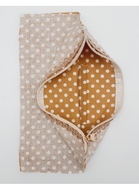 Çanta Aksesuar 20X30 Cm Dikilmiş Fermuarlı Astar Hardal Sarı Puantiyeli