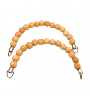 Çanta Aksesuar 21 Cm Açık Renk Ahşap Boncuklu Çift Çanta Sapı (Gümüş Metalli)