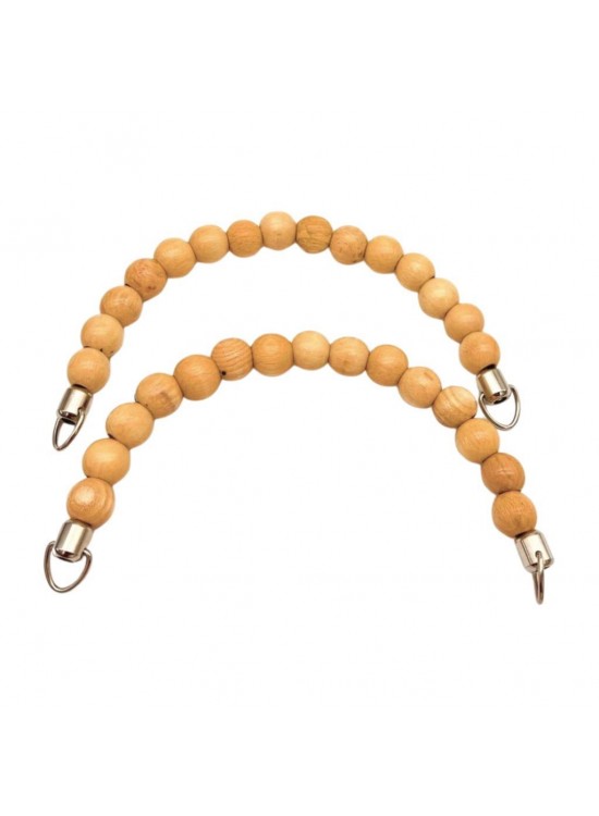 Çanta Aksesuar 21 Cm Açık Renk Ahşap Boncuklu Çift Çanta Sapı (Gümüş Metalli)