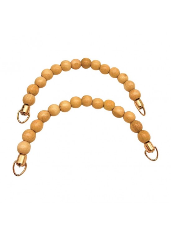 Çanta Aksesuar 21 Cm Açık Renk Ahşap Boncuklu Çift Çanta Sapı (Light Gold Metalli)
