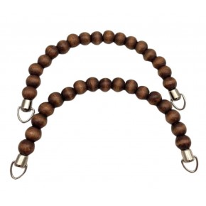 Çanta Aksesuar 21 Cm Koyu Renk Ahşap Boncuklu Çift Çanta Sapı (Gümüş Metalli)