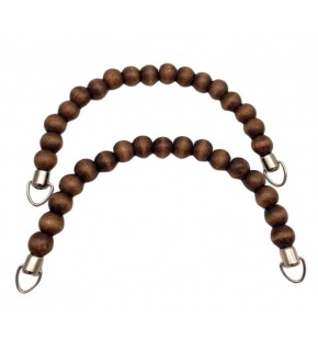 Çanta Aksesuar 21 Cm Koyu Renk Ahşap Boncuklu Çift Çanta Sapı (Gümüş Metalli)