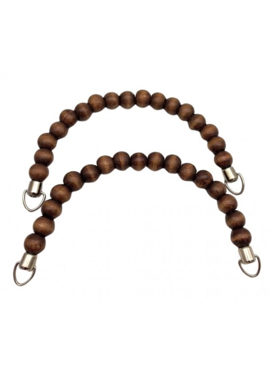 Çanta Aksesuar 21 Cm Koyu Renk Ahşap Boncuklu Çift Çanta Sapı (Gümüş Metalli)