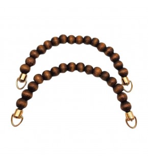 Çanta Aksesuar 21 Cm Koyu Renk Ahşap Boncuklu Çift Çanta Sapı (Light Gold Metalli)