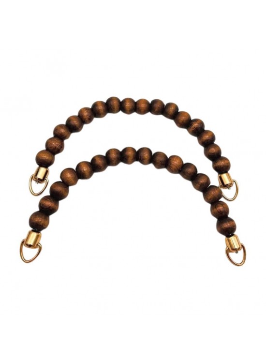 Çanta Aksesuar 21 Cm Koyu Renk Ahşap Boncuklu Çift Çanta Sapı (Light Gold Metalli)