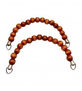 Çanta Aksesuar 21 Cm Taba Renk Ahşap Boncuklu Çift Çanta Sapı (Gümüş Metalli)