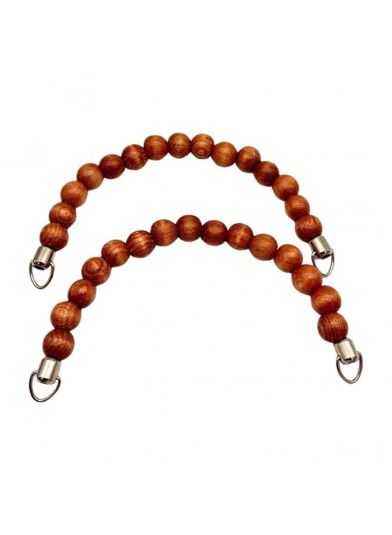 Çanta Aksesuar 21 Cm Taba Renk Ahşap Boncuklu Çift Çanta Sapı (Gümüş Metalli)