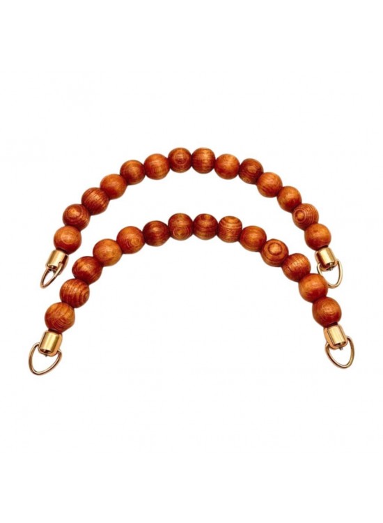 Çanta Aksesuar 21 Cm Taba Renk Ahşap Boncuklu Çift Çanta Sapı (Light Gold Metalli)