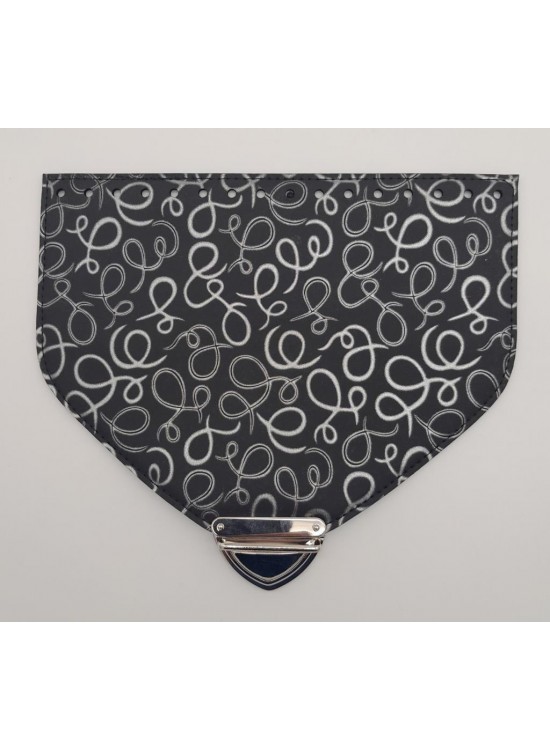 Çanta Aksesuar 22.5x18 cm Suni Deri Desenli Siyah Renk Kapak Gümüş Metalli