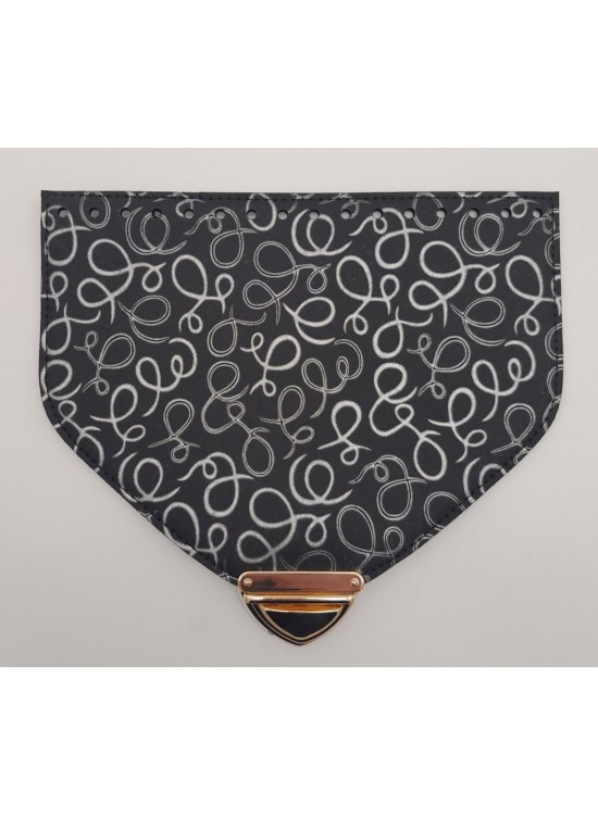 Çanta Aksesuar 22.5x18 cm Suni Deri Desenli Siyah Renk Kapak Light Gold Metalli