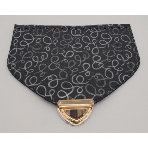 Çanta Aksesuar 22.5x18 cm Suni Deri Desenli Siyah Renk Kapak Light Gold Metalli