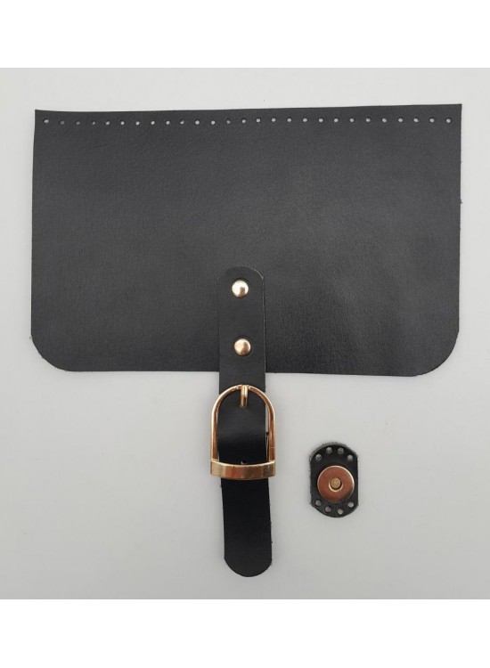 Çanta Aksesuar 22x24 cm Gerçek Deri Siyah Renk Çanta Kapağı Light Gold Metalli