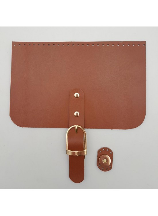 Çanta Aksesuar 22x24 cm Gerçek Deri Taba Renk Çanta Kapağı Light Gold Metalli