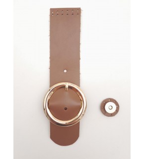 Çanta Aksesuar 23x5 cm Sütlü Kahve Renk Gerçek Deri Düz Çanta Kapağı Light Gold Metalli