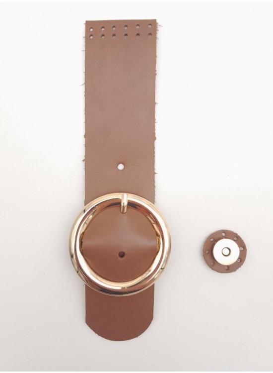 Çanta Aksesuar 23x5 cm Sütlü Kahve Renk Gerçek Deri Düz Çanta Kapağı Light Gold Metalli