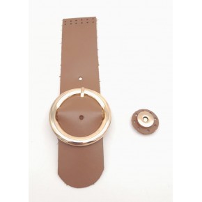 Çanta Aksesuar 23x5 cm Sütlü Kahve Renk Gerçek Deri Düz Çanta Kapağı Light Gold Metalli