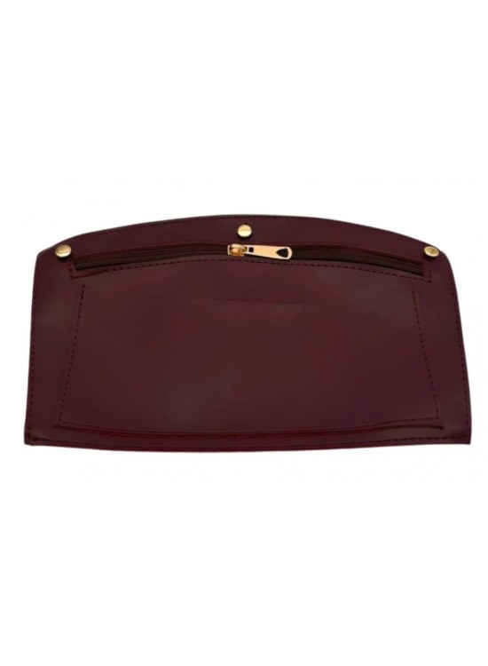 Çanta Aksesuar 24x15 cm Bordo  Renk Troklu Suni Deri Cep Light Gold Metalli