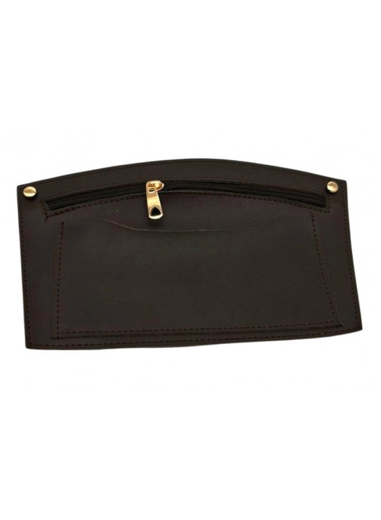 Çanta Aksesuar 24x15 cm Koyu Kahve  Renk Troklu Suni Deri Cep Light Gold Metalli