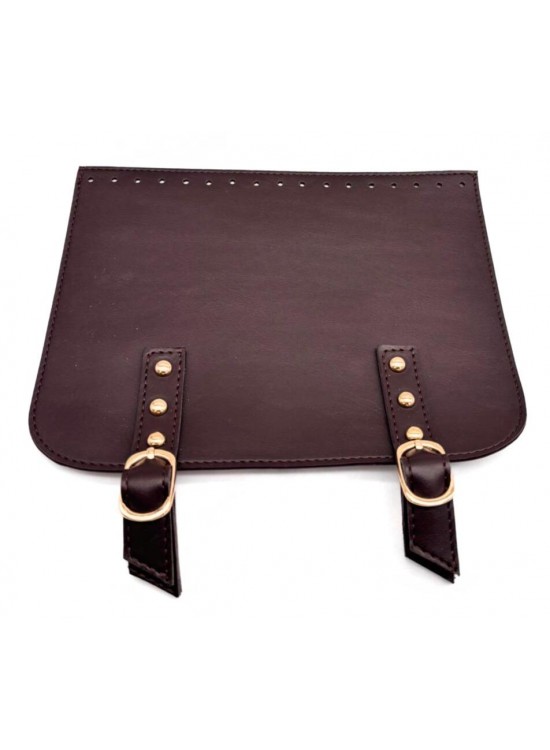 Çanta Aksesuar 24x19 cm Çift Mıknatıslı  Suni Deri Kapak Koyu Kahve Renk Light Gold Metalli