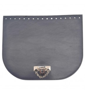 Çanta Aksesuar 24x19 cm Suni Deri Lacivert Renk Zincirli Kilitli Kapak Gümüş Metalli