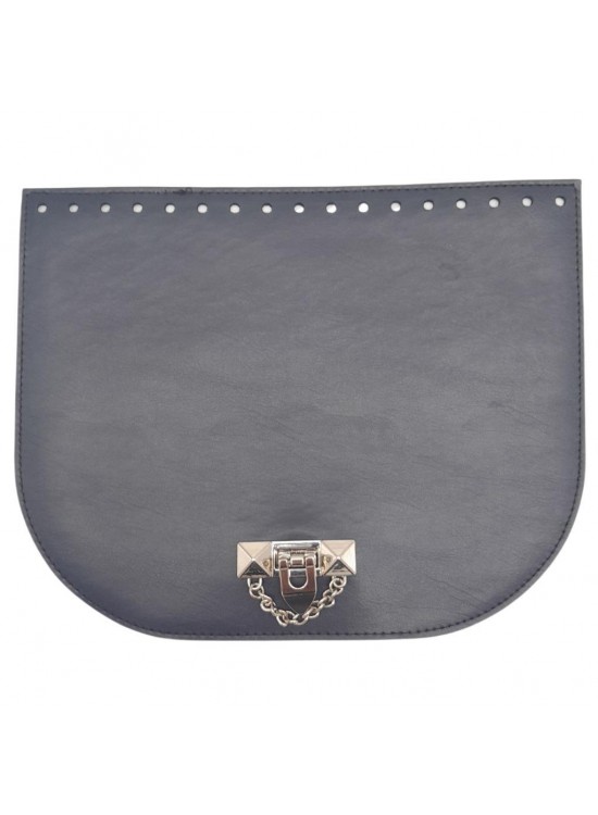 Çanta Aksesuar 24x19 cm Suni Deri Lacivert Renk Zincirli Kilitli Kapak Gümüş Metalli