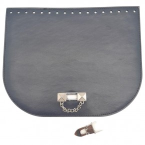Çanta Aksesuar 24x19 cm Suni Deri Lacivert Renk Zincirli Kilitli Kapak Gümüş Metalli