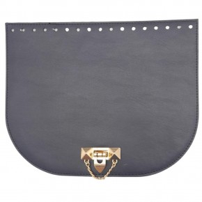 Çanta Aksesuar 24x19 cm Suni Deri Lacivert Renk Zincirli Kilitli Kapak Light Gold Metalli