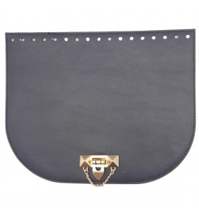 Çanta Aksesuar 24x19 cm Suni Deri Lacivert Renk Zincirli Kilitli Kapak Light Gold Metalli