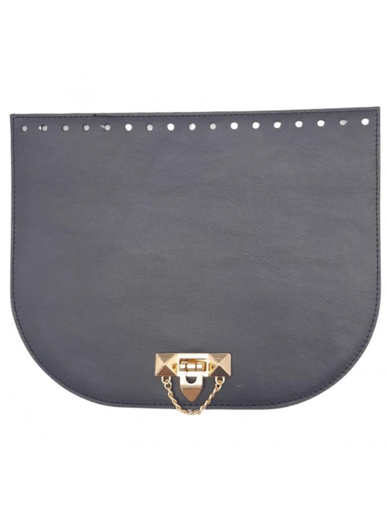 Çanta Aksesuar 24x19 cm Suni Deri Lacivert Renk Zincirli Kilitli Kapak Light Gold Metalli