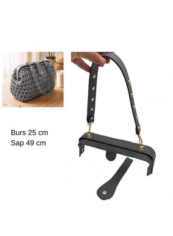 Çanta Aksesuar 25 Cm Lüks Model Çanta Seti Gri Light Gold Metalli