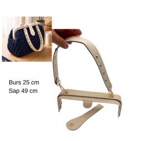 Çanta Aksesuar 25 Cm Lüks Model Çanta Seti Krem Light Gold Metalli