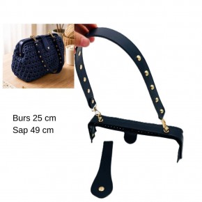 Çanta Aksesuar 25 Cm Lüks Model Çanta Seti Lacivert Light Gold Metalli