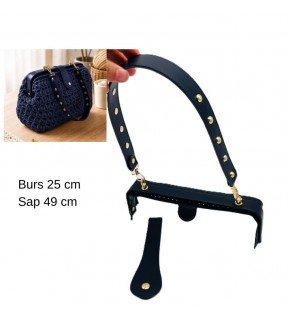 Çanta Aksesuar 25 Cm Lüks Model Çanta Seti Lacivert Light Gold Metalli