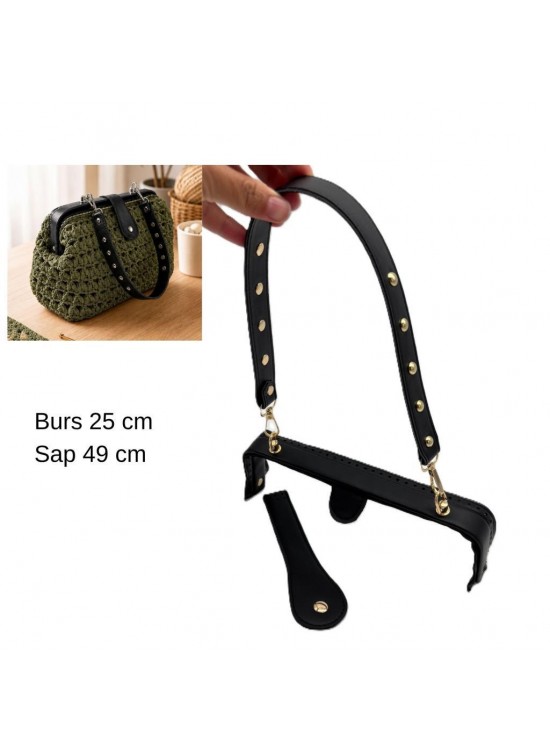 Çanta Aksesuar 25 Cm Lüks Model Çanta Seti Siyah Light Gold Metalli