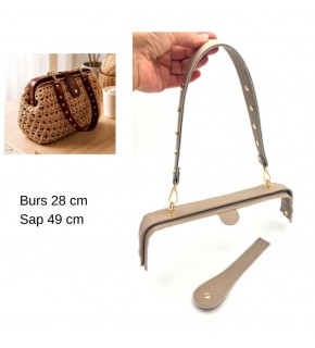 Çanta Aksesuar 28 Cm Lüks Model Çanta Seti Koyu Bej Light Gold Metalli