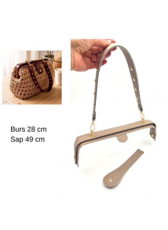 Çanta Aksesuar 28 Cm Lüks Model Çanta Seti Koyu Bej Light Gold Metalli