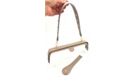 Çanta Aksesuar 28 Cm Lüks Model Çanta Seti Koyu Bej Light Gold Metalli