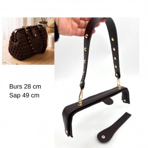 Çanta Aksesuar 28 Cm Lüks Model Çanta Seti Koyu Kahve Light Gold Metalli