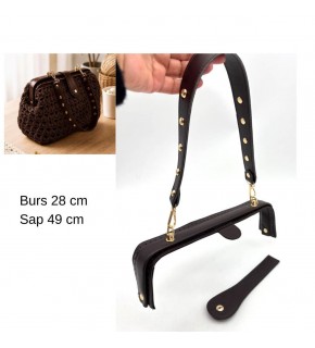 Çanta Aksesuar 28 Cm Lüks Model Çanta Seti Koyu Kahve Light Gold Metalli