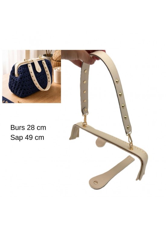 Çanta Aksesuar 28 Cm Lüks Model Çanta Seti Krem Light Gold Metalli