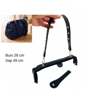 Çanta Aksesuar 28 Cm Lüks Model Çanta Seti Lacivert Light Gold Metalli
