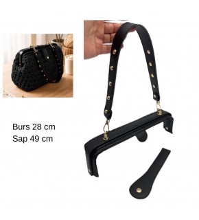 Çanta Aksesuar 28 Cm Lüks Model Çanta Seti Siyah Light Gold Metalli
