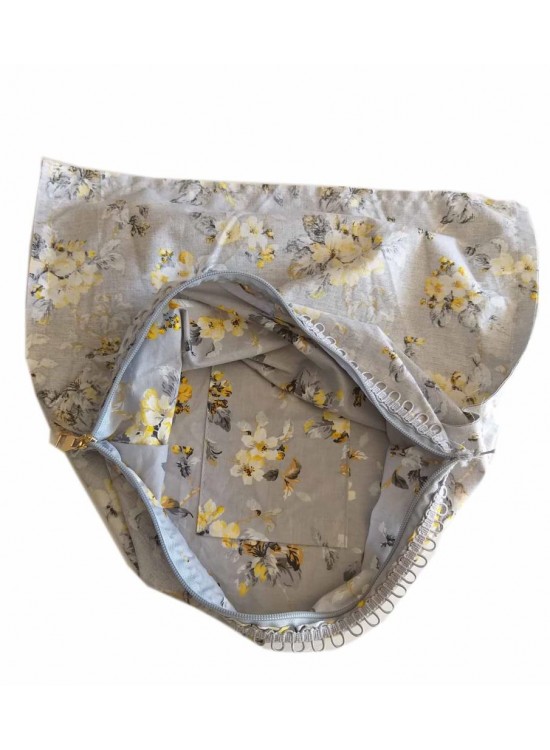 Çanta Aksesuar 28X28 Cm Dikilmiş Fermuarlı Astar Gri Zemin Çiçekli